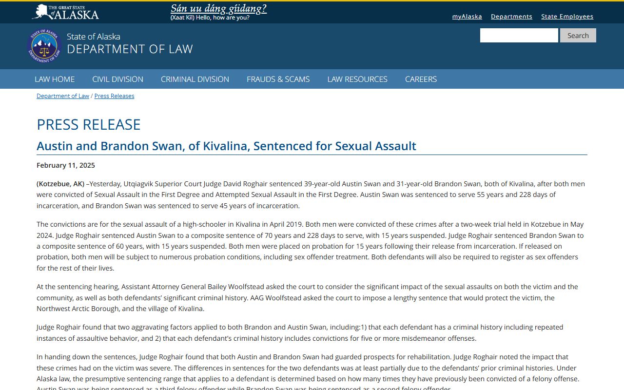 Northwest Arctic Borough sex offenders